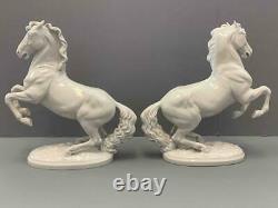 Pair Antique Royal Vienna Augarten Wien White Porcelain Stallion Horse Figures