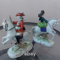 Pair Antique Scheibe-Alsbach German Porcelain Figurines Hunters on Horseback