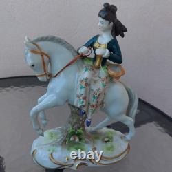 Pair Antique Scheibe-Alsbach German Porcelain Figurines Hunters on Horseback