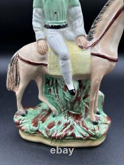 Pair Mantle English Staffordshire Equestrian Polo Jockey and Horse figurines