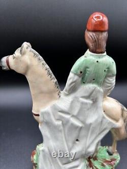 Pair Mantle English Staffordshire Equestrian Polo Jockey and Horse figurines