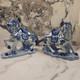 Pair Of 1960s Vintage Blue & White Porcelain Horse Figurines Statue Set