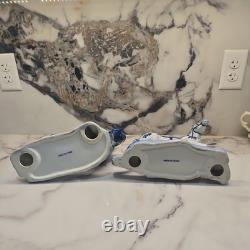 Pair Of 1960s Vintage Blue & White Porcelain Horse Figurines Statue Set