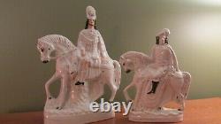 Pair Of Antique Staffordshire Figurines Men On Horse Back