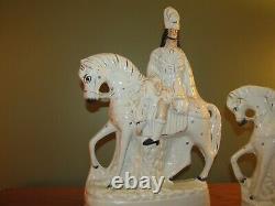 Pair Of Antique Staffordshire Figurines Men On Horse Back