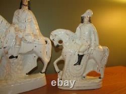 Pair Of Antique Staffordshire Figurines Men On Horse Back