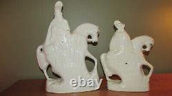 Pair Of Antique Staffordshire Figurines Men On Horse Back