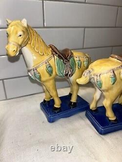 Pair Tang Horse Figurine Sancai Type Glaze Majolica Excellent Condition