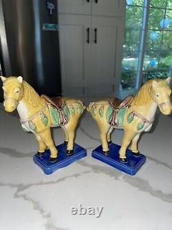 Pair Tang Horse Figurine Sancai Type Glaze Majolica Excellent Condition