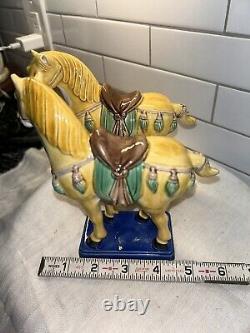 Pair Tang Horse Figurine Sancai Type Glaze Majolica Excellent Condition