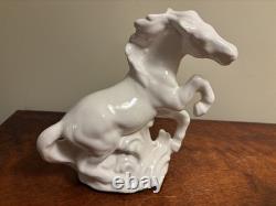 Pair of Mid Century Ceramic Wild Running Rearing Charging Horse Statue, 8x8