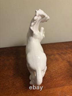 Pair of Mid Century Ceramic Wild Running Rearing Charging Horse Statue, 8x8
