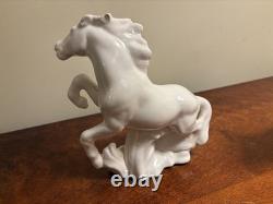 Pair of Mid Century Ceramic Wild Running Rearing Charging Horse Statue, 8x8