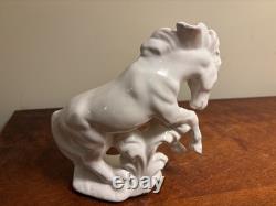 Pair of Mid Century Ceramic Wild Running Rearing Charging Horse Statue, 8x8