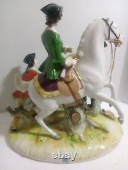 Porcelain Figurine, Made in Germany Marked with Blue Crown, Fox Hunt Lady Vtg