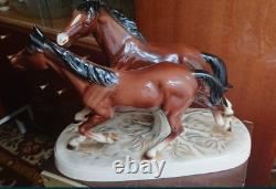 Porcelain Figurine Running Horses Hertwig Katzhutte MADE IN GERMANY