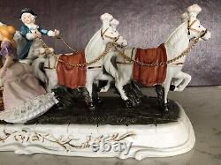 Porcelain Four Horses & Carriage Figurine Vintage 16 X 7 X 9 Four Figures