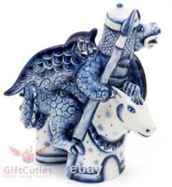 Porcelain Gzhel Figurine Dragon knight on a horse
