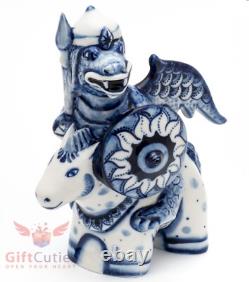 Porcelain Gzhel Figurine Dragon knight on a horse