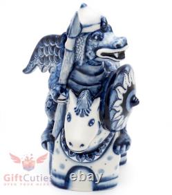 Porcelain Gzhel Figurine Dragon knight on a horse