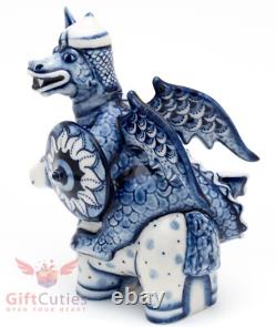Porcelain Gzhel Figurine Dragon knight on a horse