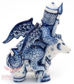 Porcelain Gzhel Figurine Dragon knight on a horse