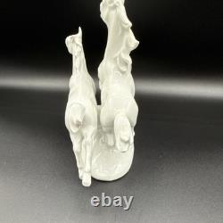 Porcelain Horse Figurine White Two Running Horses GDR Crown Mark