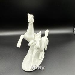 Porcelain Horse Figurine White Two Running Horses GDR Crown Mark