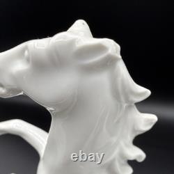 Porcelain Horse Figurine White Two Running Horses GDR Crown Mark