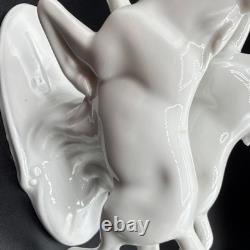 Porcelain Horse Figurine White Two Running Horses GDR Crown Mark