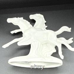 Porcelain Horse Figurine White Two Running Horses GDR Crown Mark