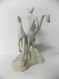 Porcelain Statue 2 Rearing Stallions Porceval Made in Spain Extremely Rare