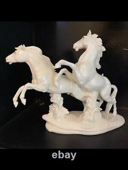 Pre-1945 Karl Ens Porcelain Rearing Horse Sculpture with Green Windmill Mark