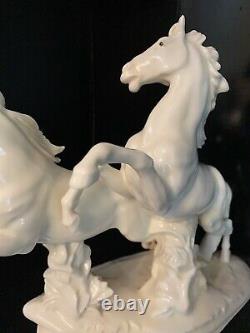 Pre-1945 Karl Ens Porcelain Rearing Horse Sculpture with Green Windmill Mark