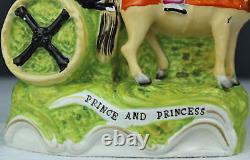 Prince and Princess 1800's Staffordshire porcelain figurine, horse & carriage