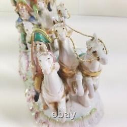 RARE CAPODIMONTE ITALY HORSE DRAWN CARRIAGE DECORATED & DETAILED W GOLD Huge