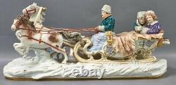 RARE Large BIRKS Scheibe Alsbach Porcelain Horse Carriage Figural Group Sled