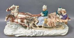 RARE Large BIRKS Scheibe Alsbach Porcelain Horse Carriage Figural Group Sled