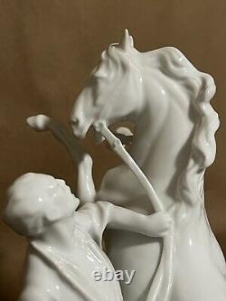 RARE Large Porcelain Herend 5470 12 Man With Rearing Horse Lipizzaner Stallion
