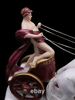 RARE Royal Dux Porcelain Roman Chariot and Horses Large Figurine in Burgundy