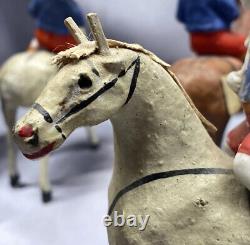 RARE Set 6 German Bisque Antique Porcelain Jockey Wood Paper Composite Horse