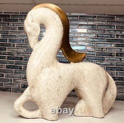 RARE/VINTAGE JARU DESIGN MCM ART DECO Gold Off-WHITE CERAMIC HORSE SCULPTURE