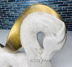 RARE/VINTAGE JARU DESIGN MCM ART DECO Gold Off-WHITE CERAMIC HORSE SCULPTURE