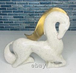 RARE/VINTAGE JARU DESIGN MCM ART DECO Gold Off-WHITE CERAMIC HORSE SCULPTURE