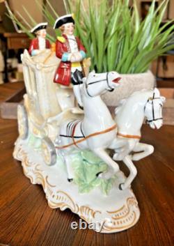 RARE Victorian Wallendorf Germany Porcelain Horse Drawn Carriage Buggy WOW B14