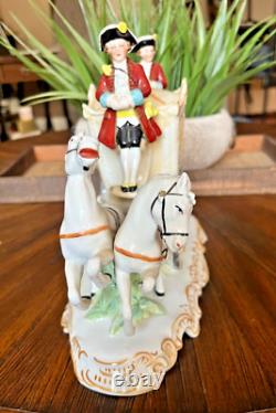RARE Victorian Wallendorf Germany Porcelain Horse Drawn Carriage Buggy WOW B14