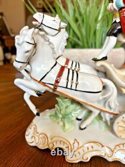 RARE Victorian Wallendorf Germany Porcelain Horse Drawn Carriage Buggy WOW B14