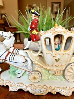 RARE Victorian Wallendorf Germany Porcelain Horse Drawn Carriage Buggy WOW B14