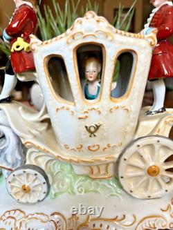 RARE Victorian Wallendorf Germany Porcelain Horse Drawn Carriage Buggy WOW B14