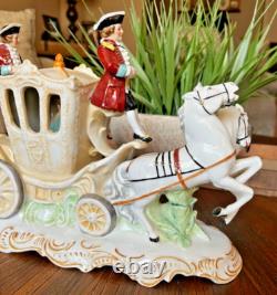 RARE Victorian Wallendorf Germany Porcelain Horse Drawn Carriage Buggy WOW B14
